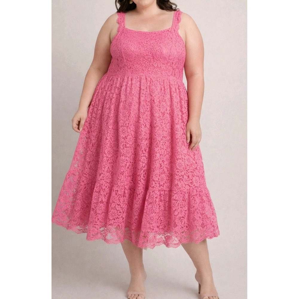 Arula Plus Size 3X Pink Lace Midi Dress Romantic Ruffle A-Line Alter'd State